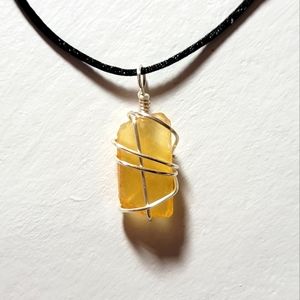 Yellow Sea Glass Wire Wrapped Necklace